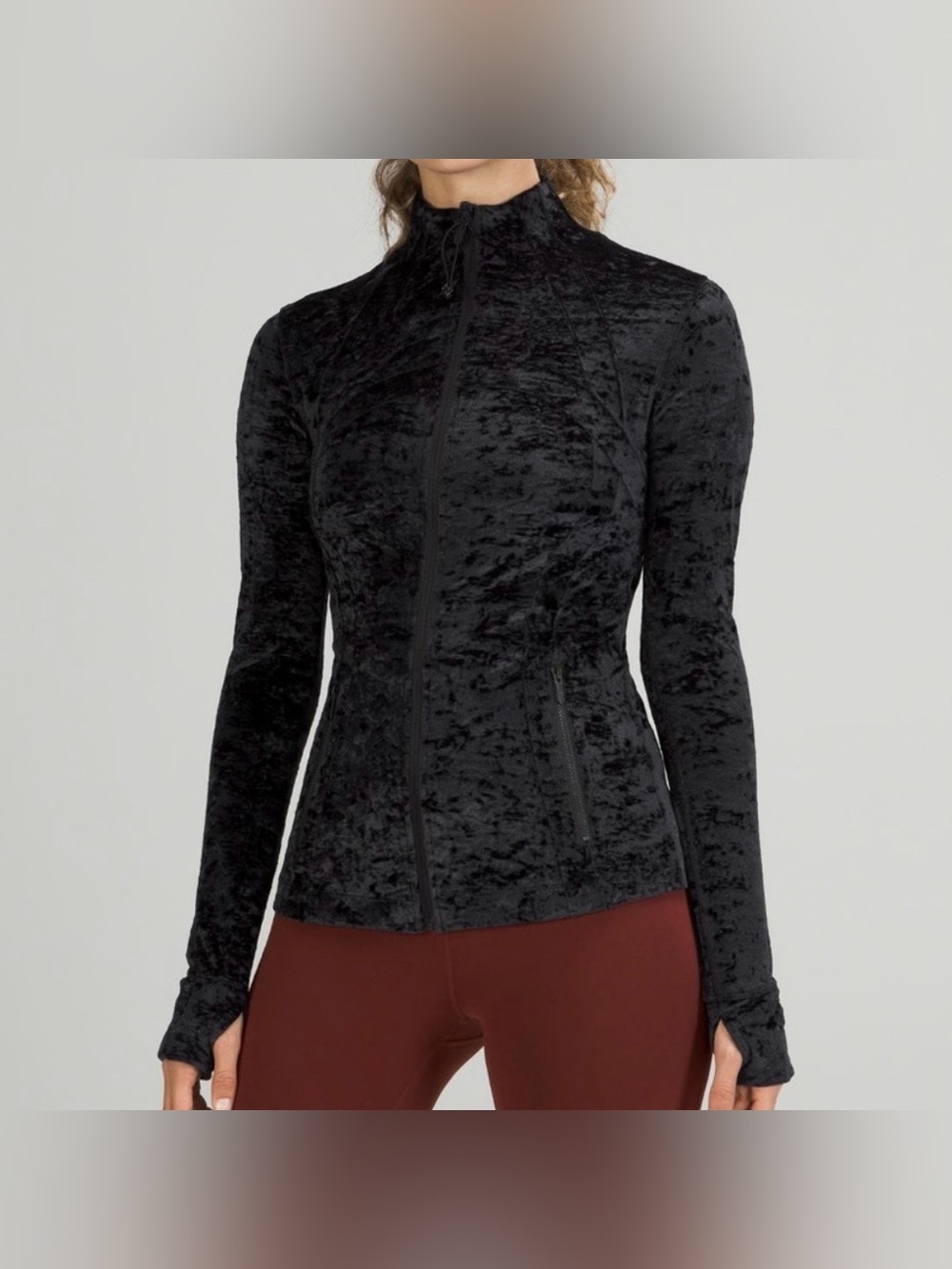 Lululemon Define Jacket Womens Size 6 Velour Crushed Velvet Full Zip Black